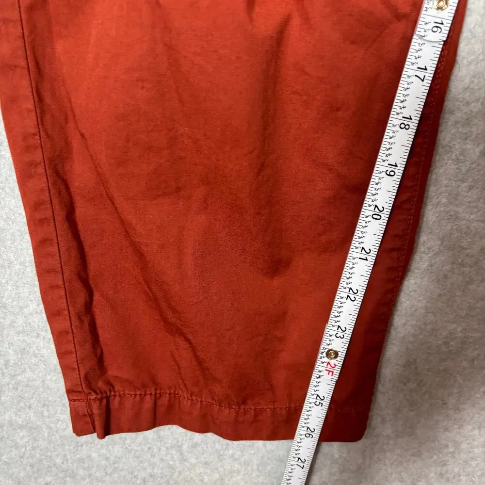 Loft Crop Pleated Paperbag Pants XL Burgundy 100% Cotton Resort Cruise ‎ Pockets